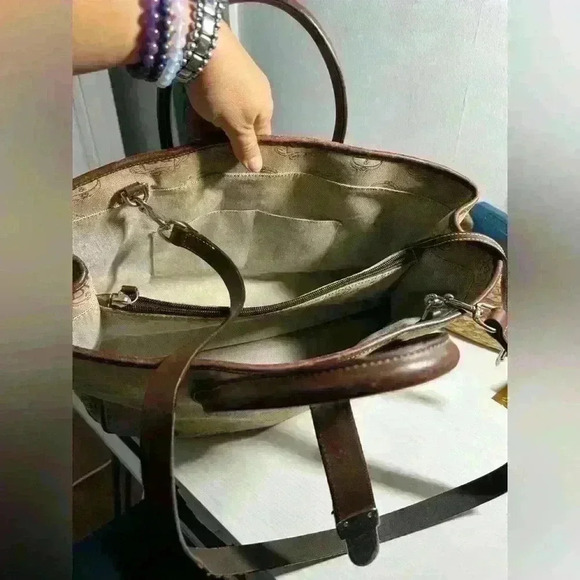 DOONEY & BOURKE Vintage Double Handle Signature Tan Canvas - Picture 10 of 16